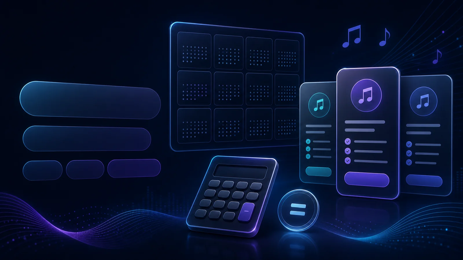 Twelve-month calendar, subscription cards, and calculator representing an annual music plan comparison