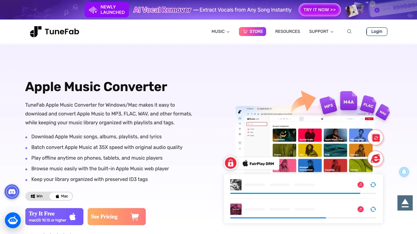 TuneFab Apple Music Converter public product page for Apple Music converter intent