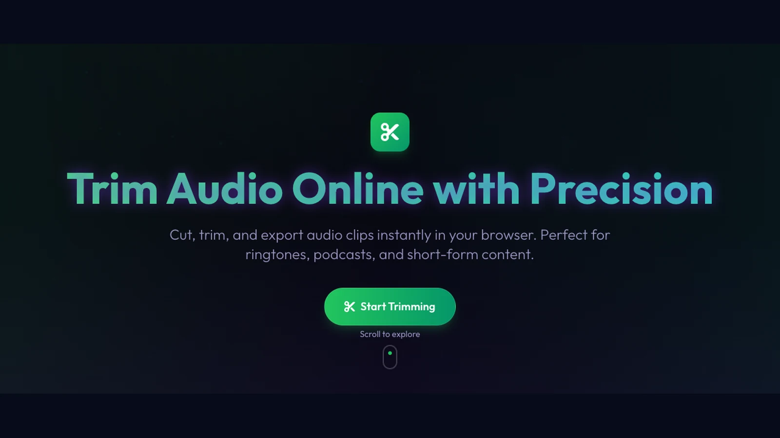 Melogen Music Trimmer page for cutting an authorized local audio file