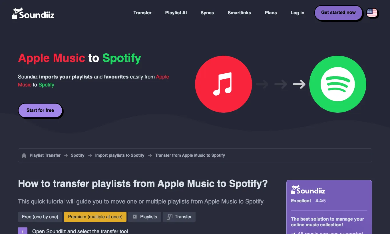 Soundiiz Apple Music to Spotify transfer tutorial screenshot