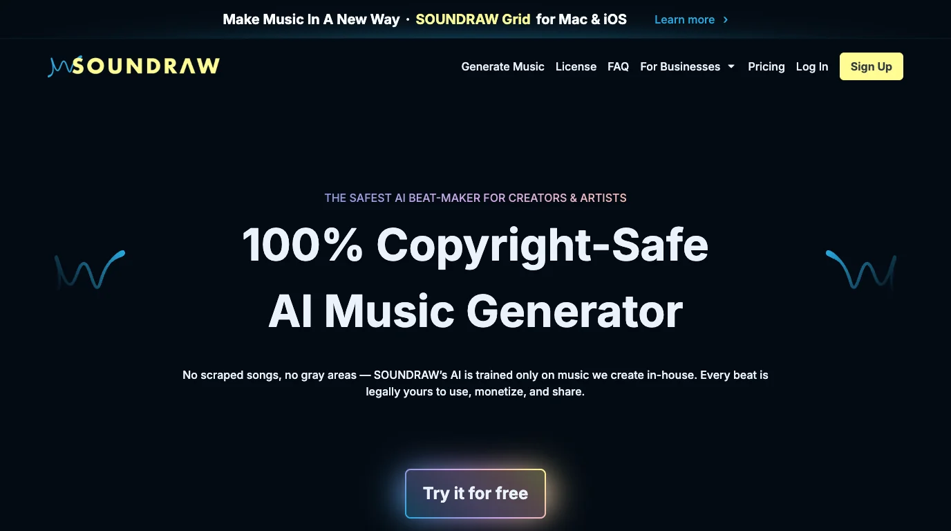 SOUNDRAW official AI music generator page focused on creator and artist workflows