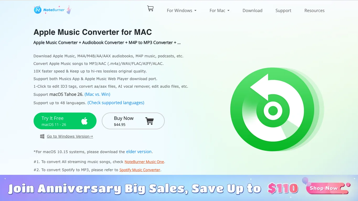 Página pública de NoteBurner Apple Music Converter