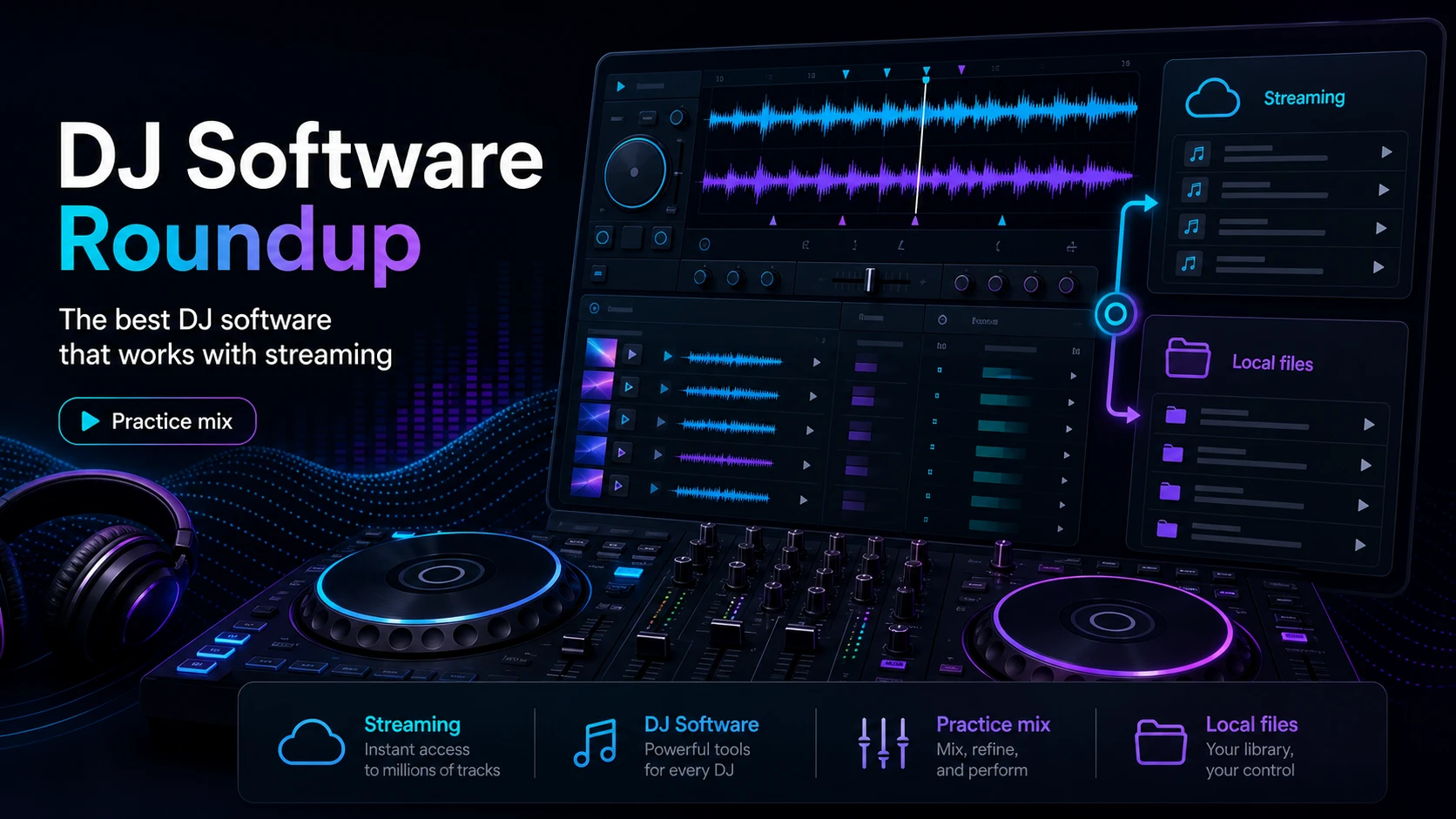 DJ software roundup cover comparing streaming access and local audio files