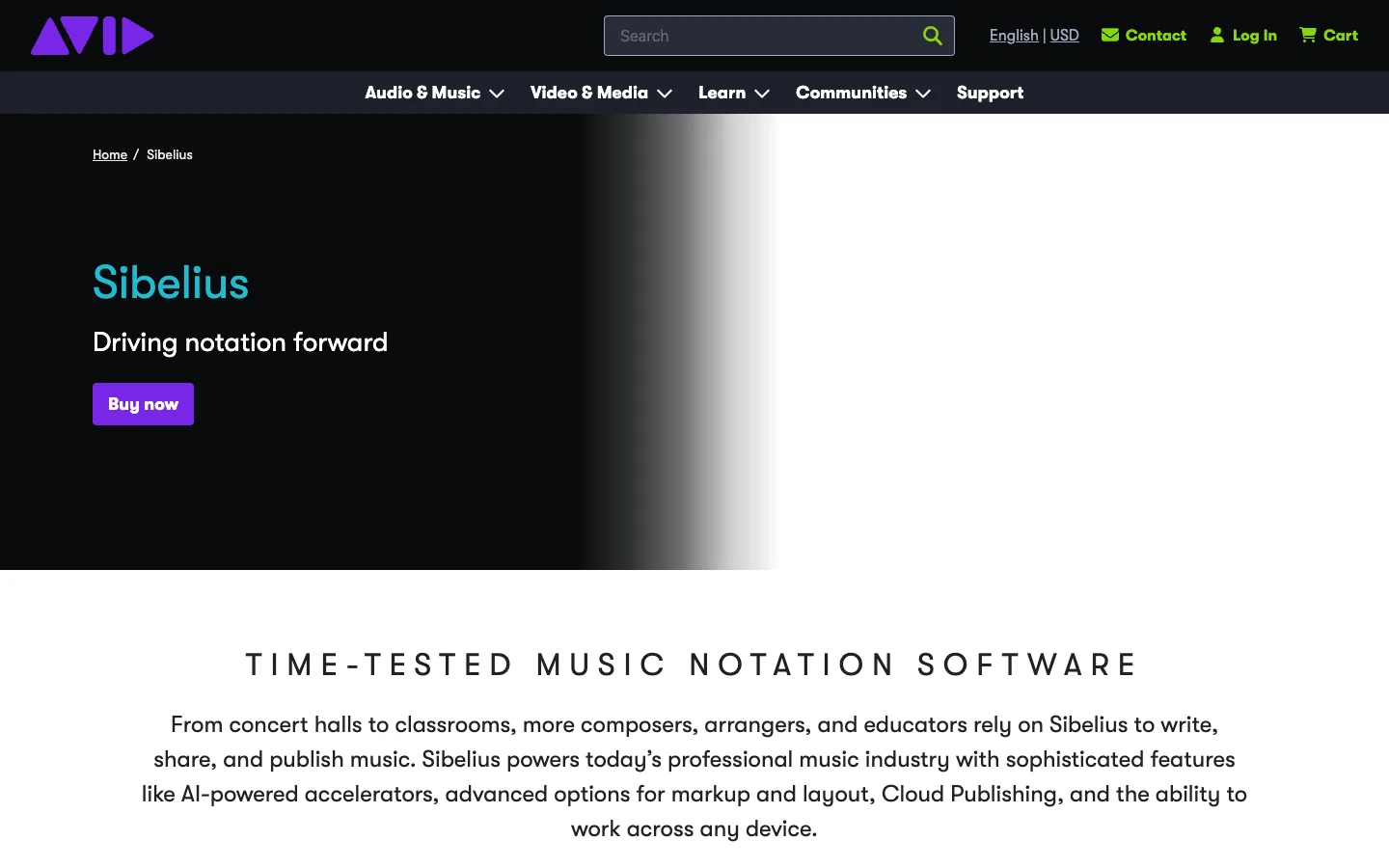 Avid Sibelius product page for music notation software
