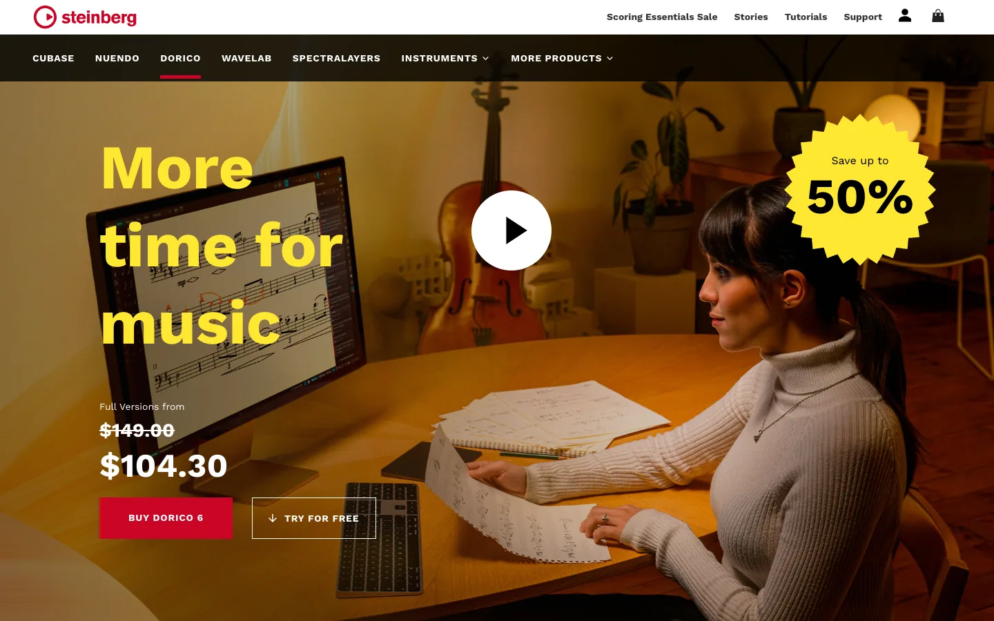 Steinberg Dorico product page for professional notation and scoring