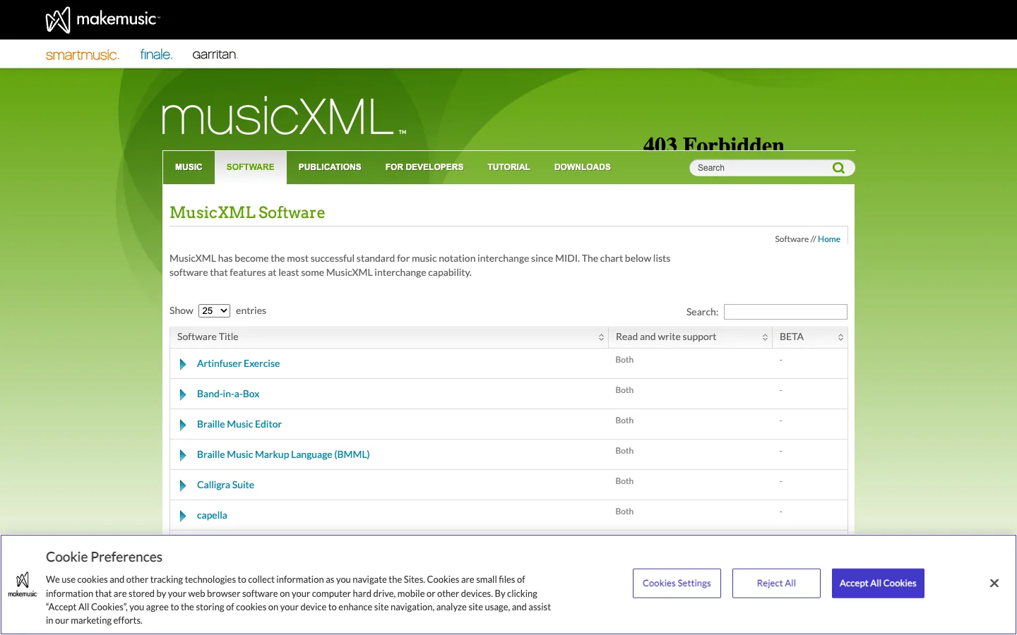 Official MusicXML software directory listing programs with MusicXML support