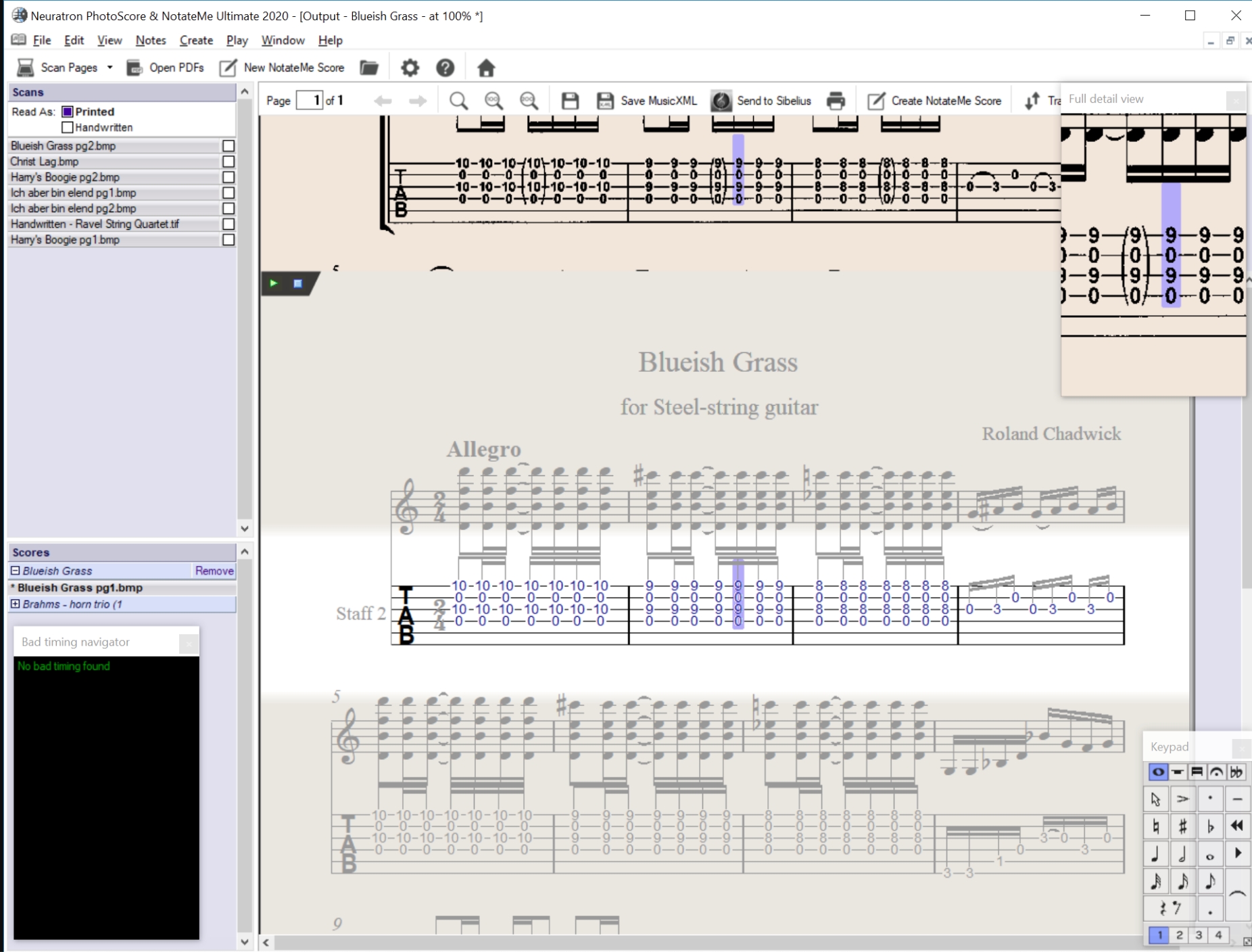 Sibelius PhotoScore interface with professional music notation