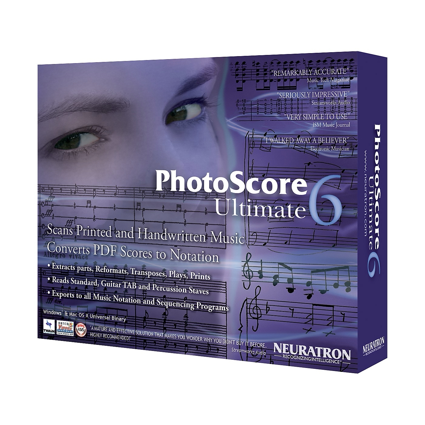 Neuratron PhotoScore Ultimate interface showing orchestral score recognition