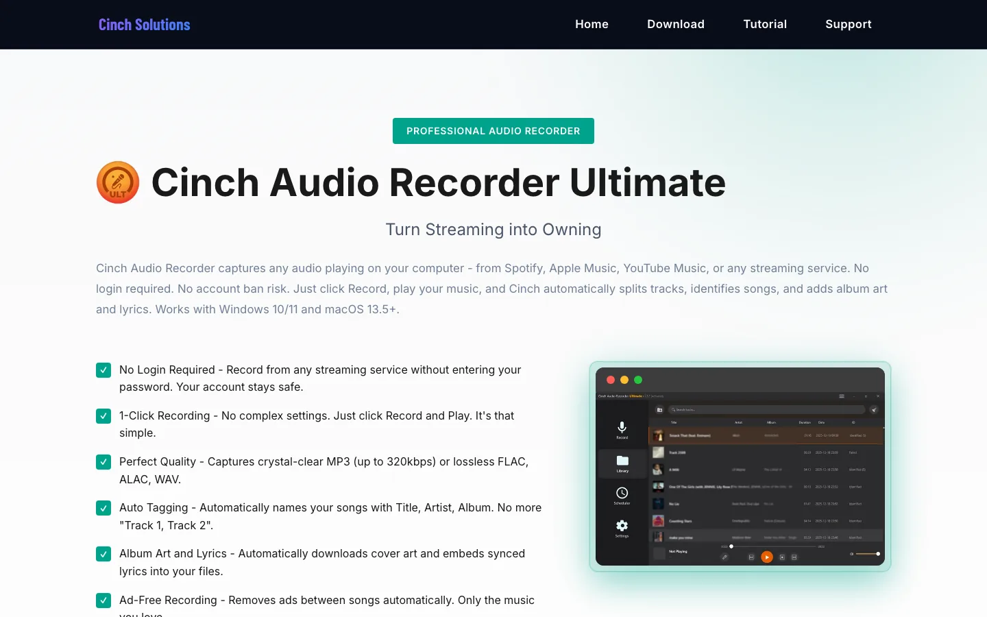 Cinch Audio Recorder official product page screenshot