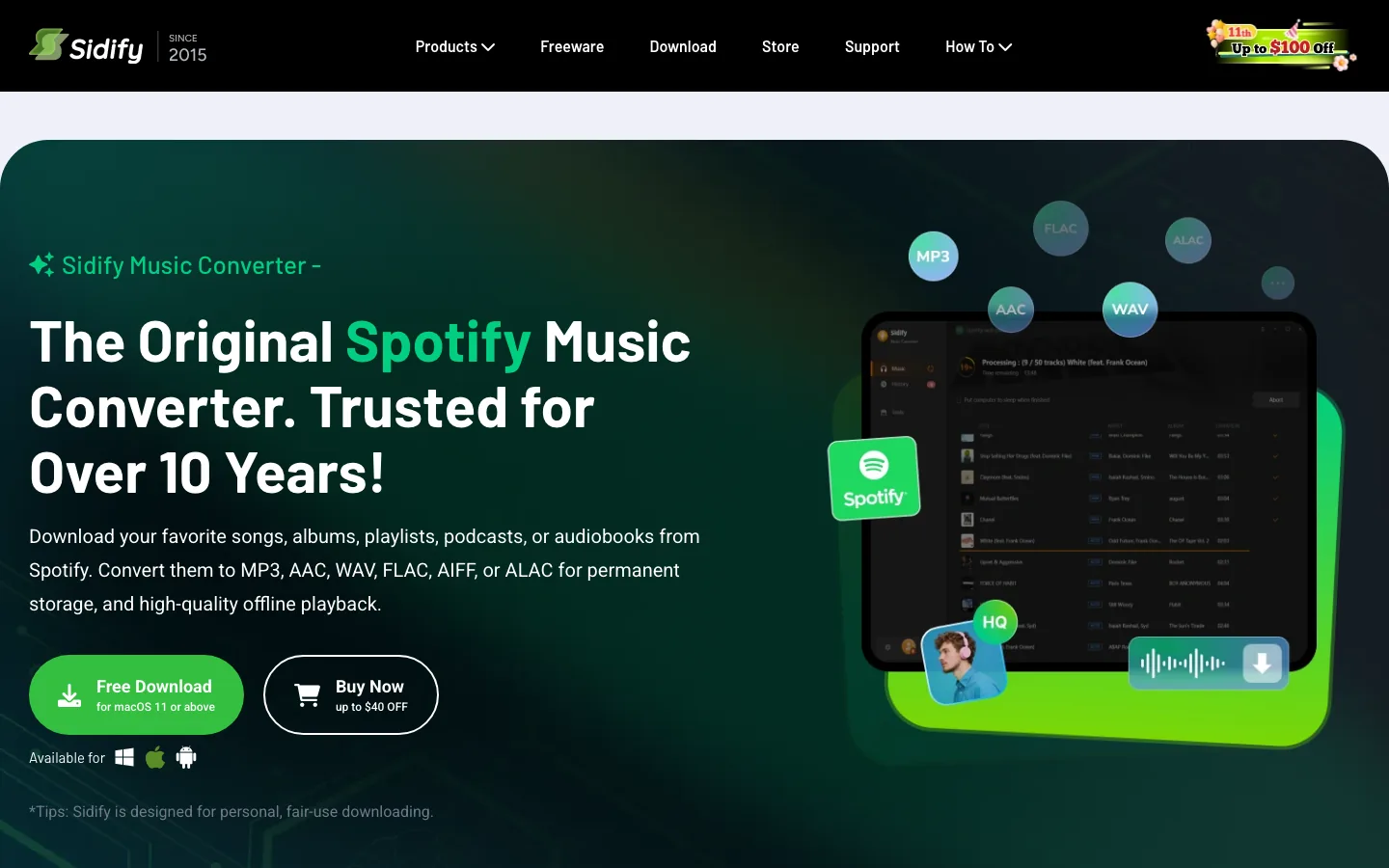 Sidify Spotify Music Converter official product page screenshot