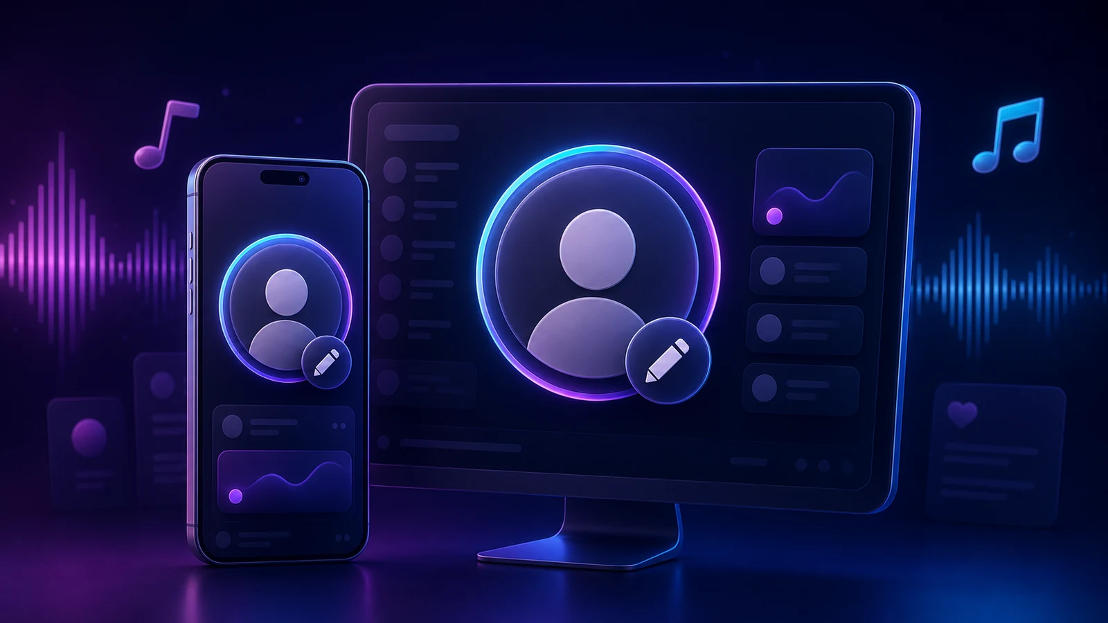 Music profile picture being edited across a phone and desktop screen
