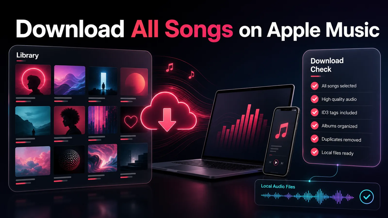 Apple Music library download workflow with device and local audio checks