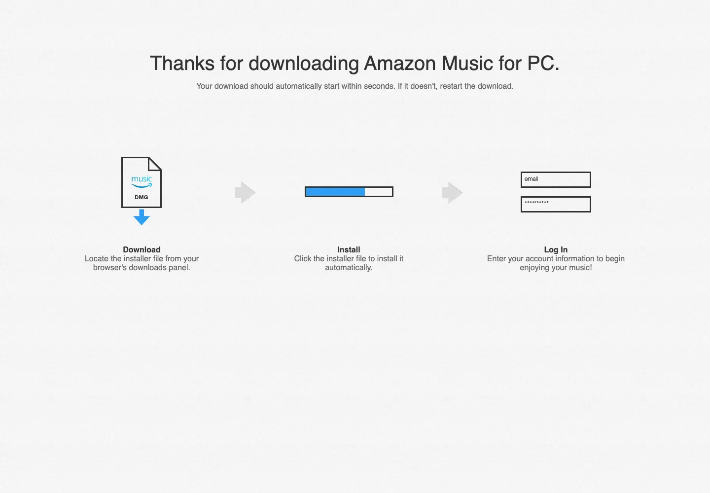 Amazon Music for PC official download page screenshot