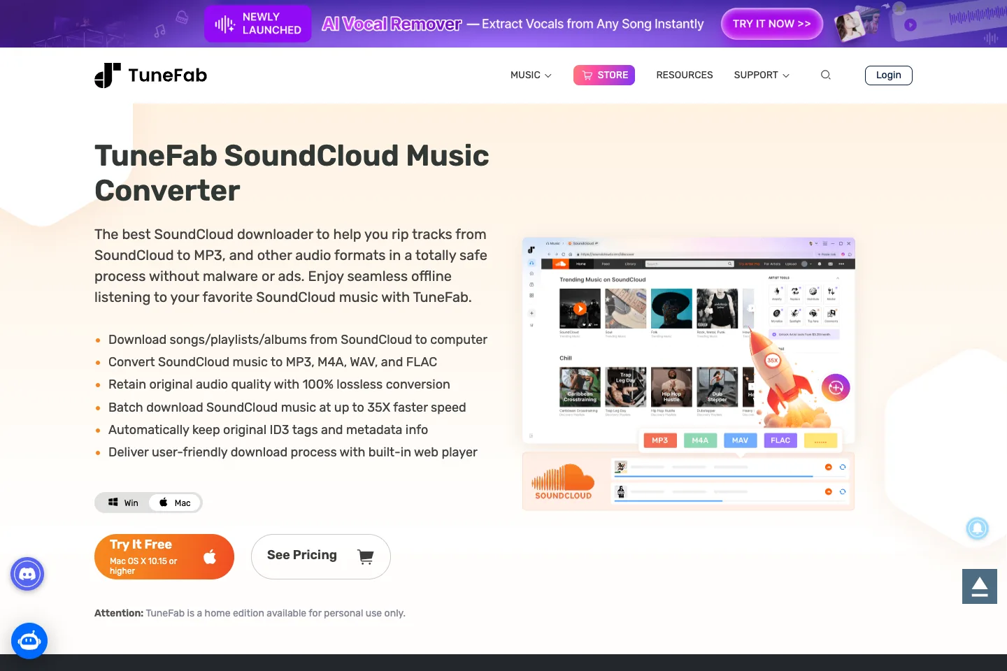 TuneFab SoundCloud Music Converter public product page screenshot