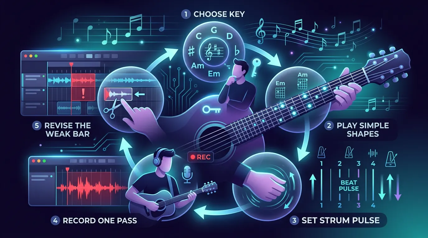 Practice loop for turning a guitar chord progression into a playable song section