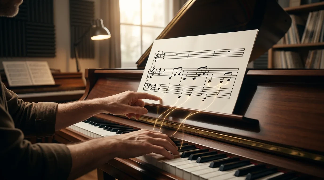 Illustration for summary — Learning how to read piano sheet music is a journey of reclaiming a lost languag