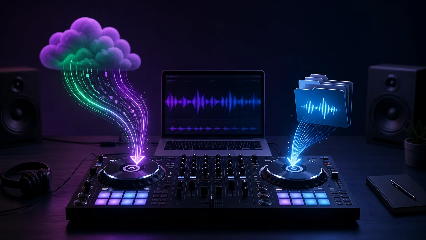 DJ controller showing the difference between streaming access and owned audio preparation