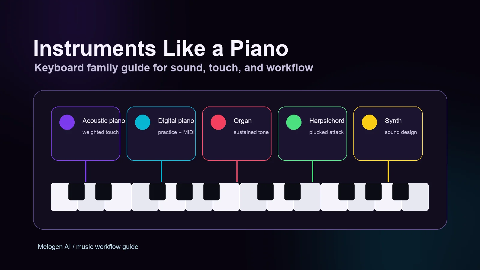 Keyboard family guide showing instruments like a piano and their workflow roles