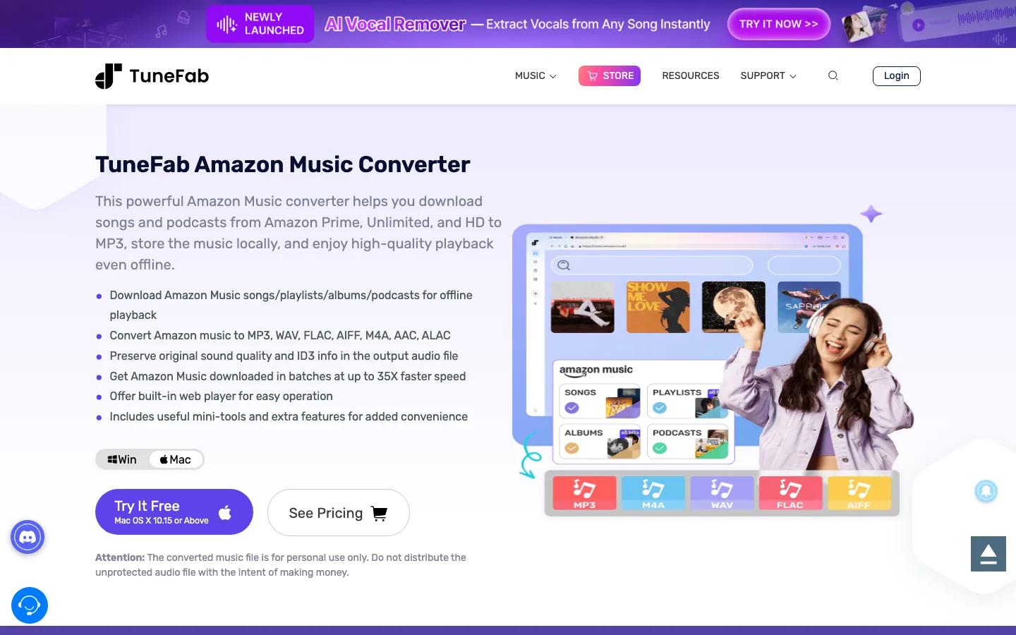 TuneFab Amazon Music Converter official product page screenshot