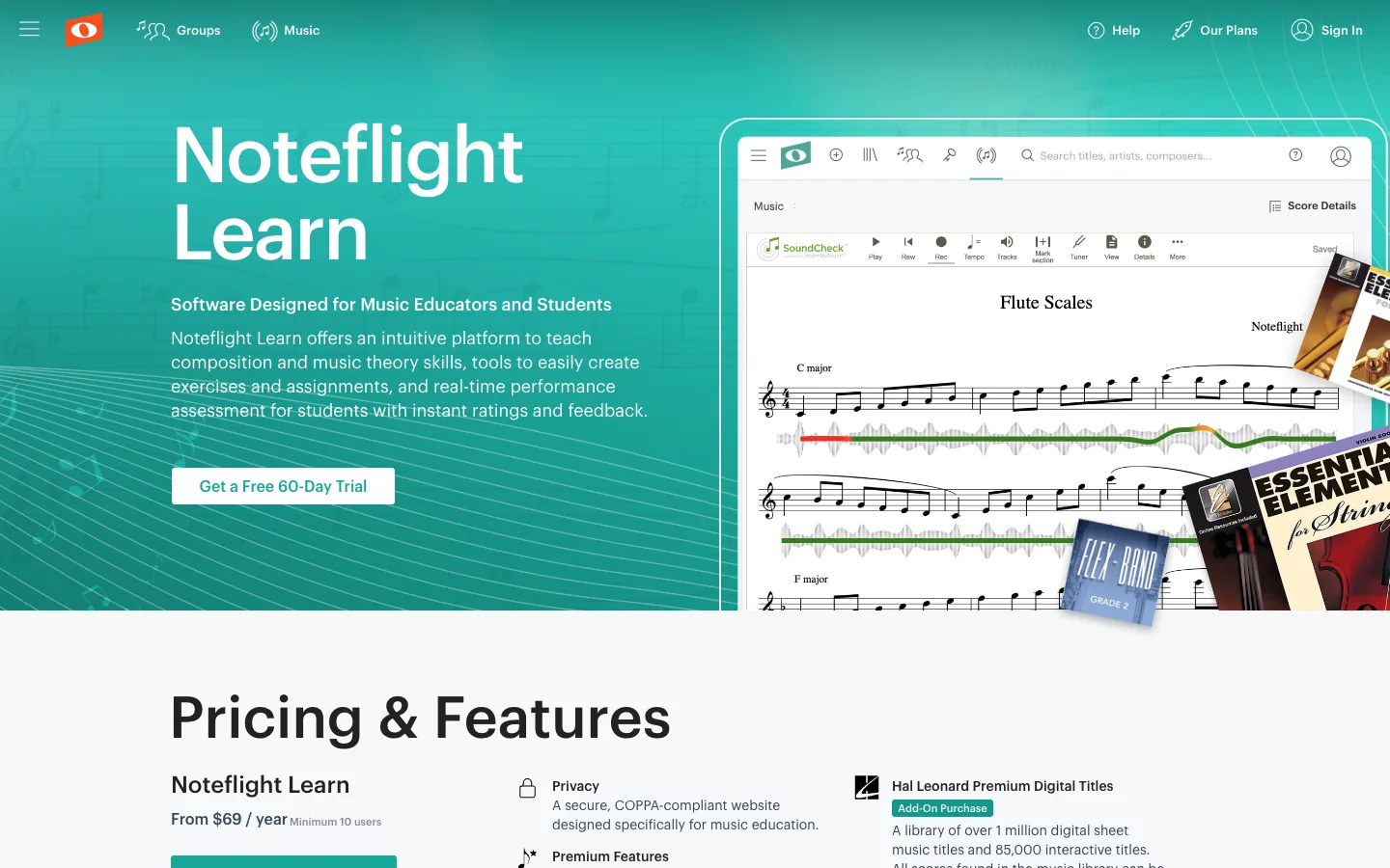 Noteflight Learn public page for music educators and students