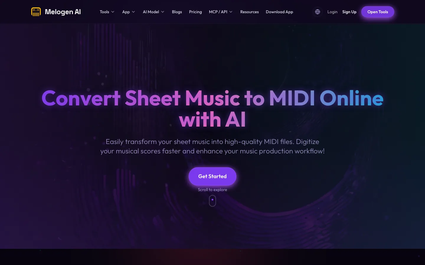 Melogen Sheet2MIDI product page for creating MIDI before choosing a piano VST