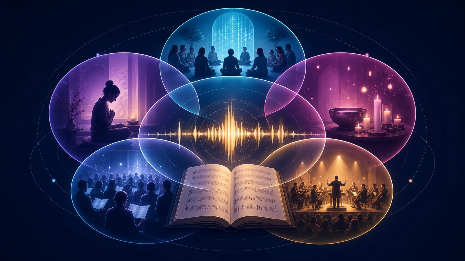 Overlapping contexts for community, ceremony, devotion, participation, and performance in religious music