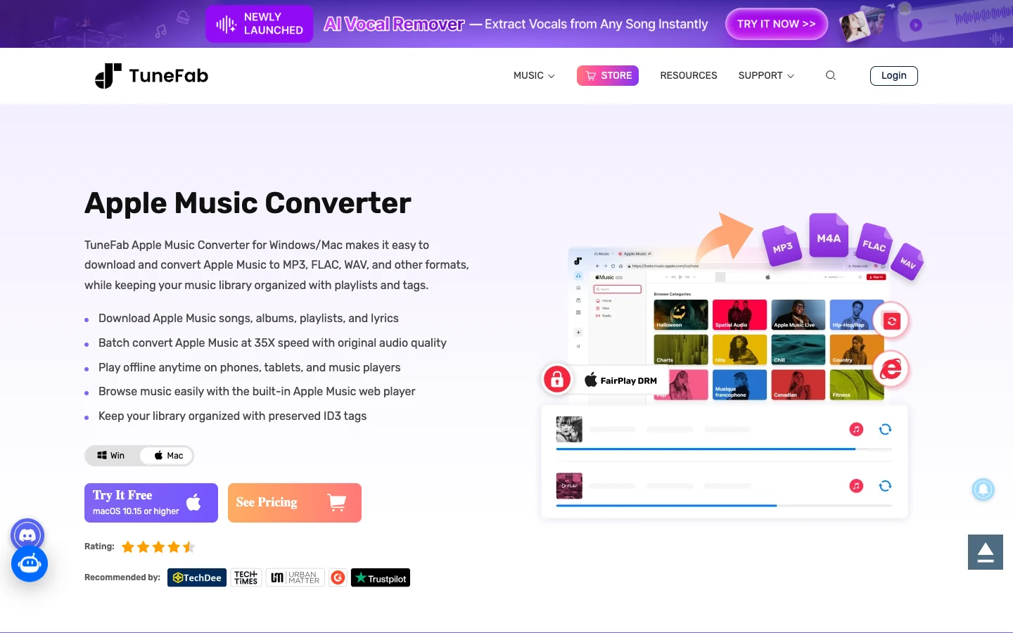 TuneFab Apple Music Converter public product page screenshot