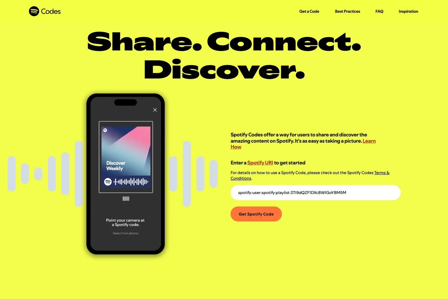 Spotify Codes official generator page screenshot