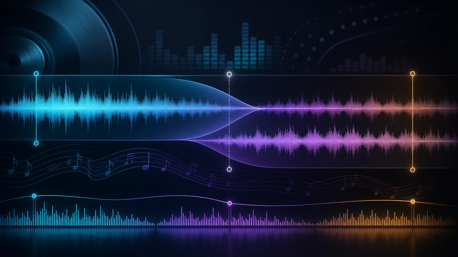 Two music waveforms blending through a crossfade transition