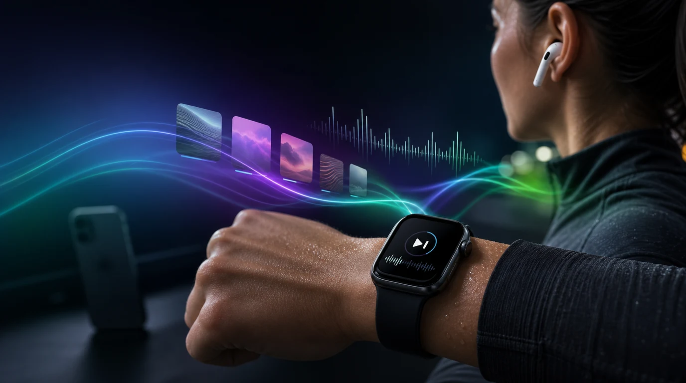 Runner controlling phone-free music playback from a smartwatch
