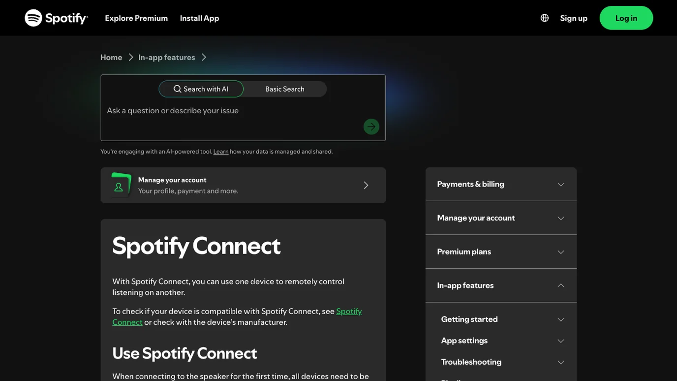 Spotify Connect support page showing remote device playback guidance
