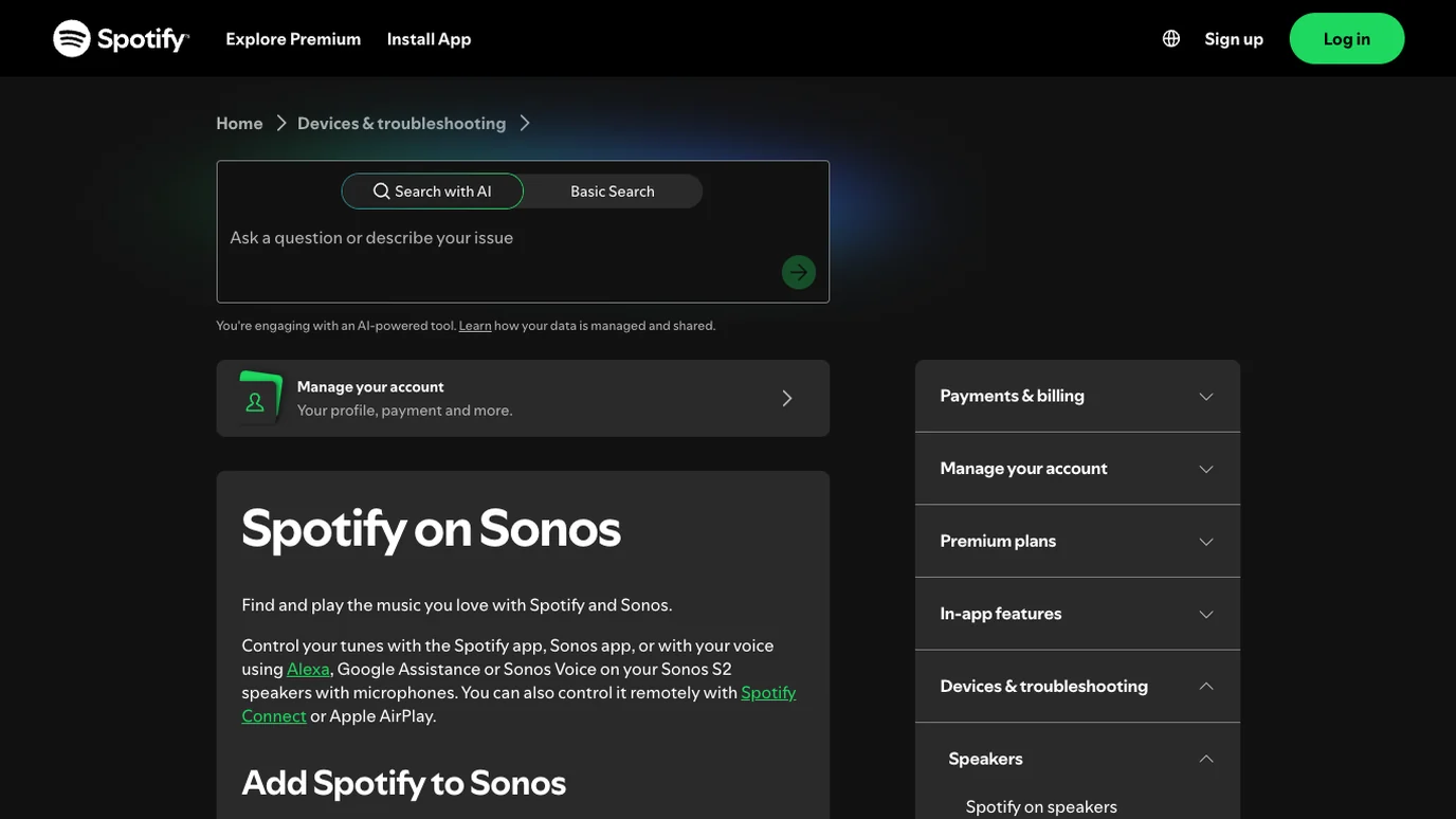Spotify official support page for Spotify on Sonos