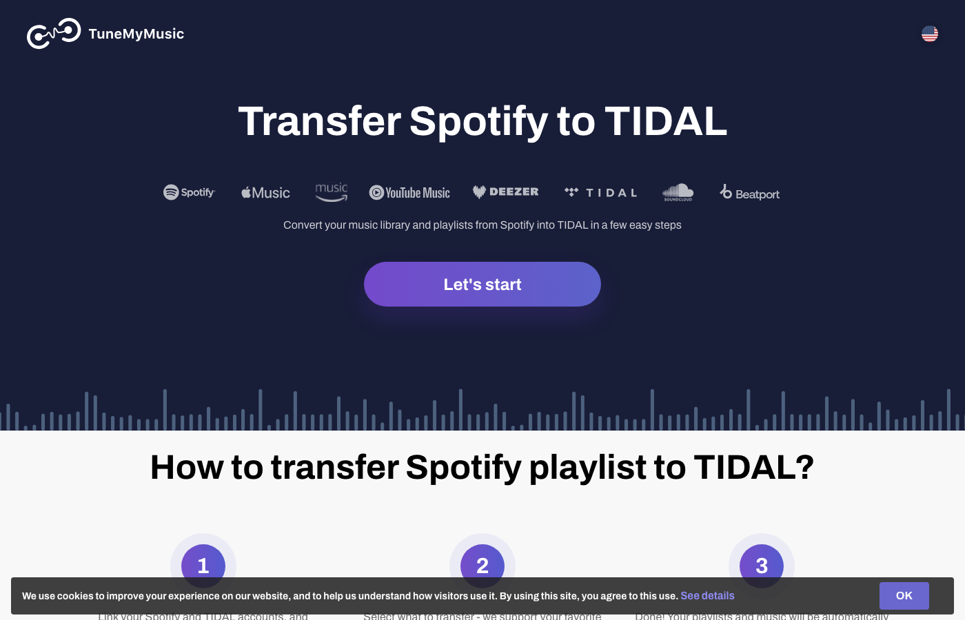 TuneMyMusic public Spotify to TIDAL transfer page