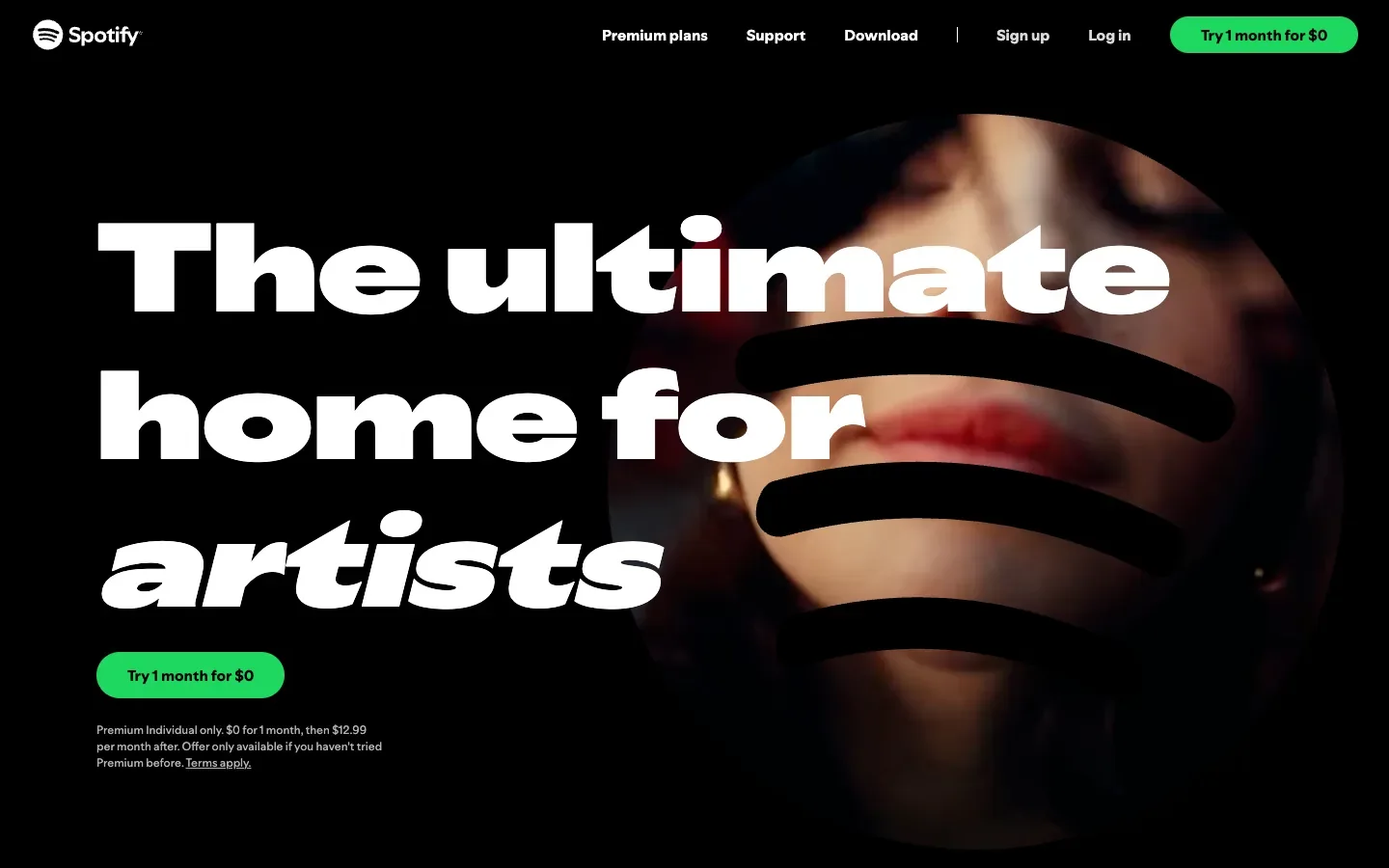 Spotify Premium page showing Premium pricing, features, and device-focused positioning