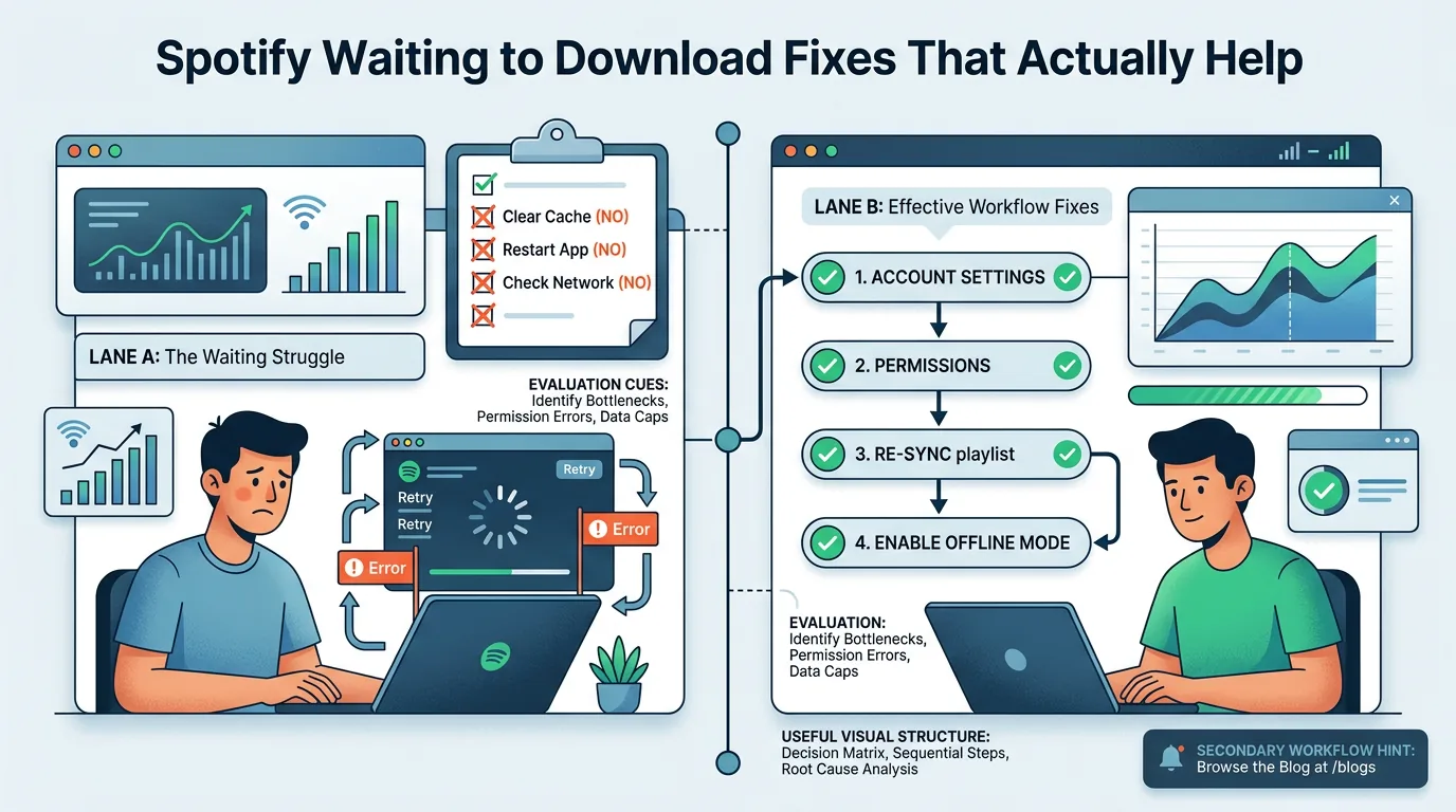 Troubleshooting workflow for Spotify downloads stuck waiting before local audio cleanup
