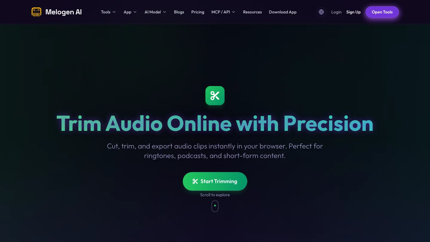 Melogen Music Trimmer browser workflow screenshot