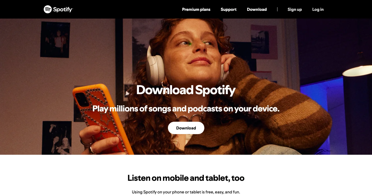 Spotify desktop app download page screenshot