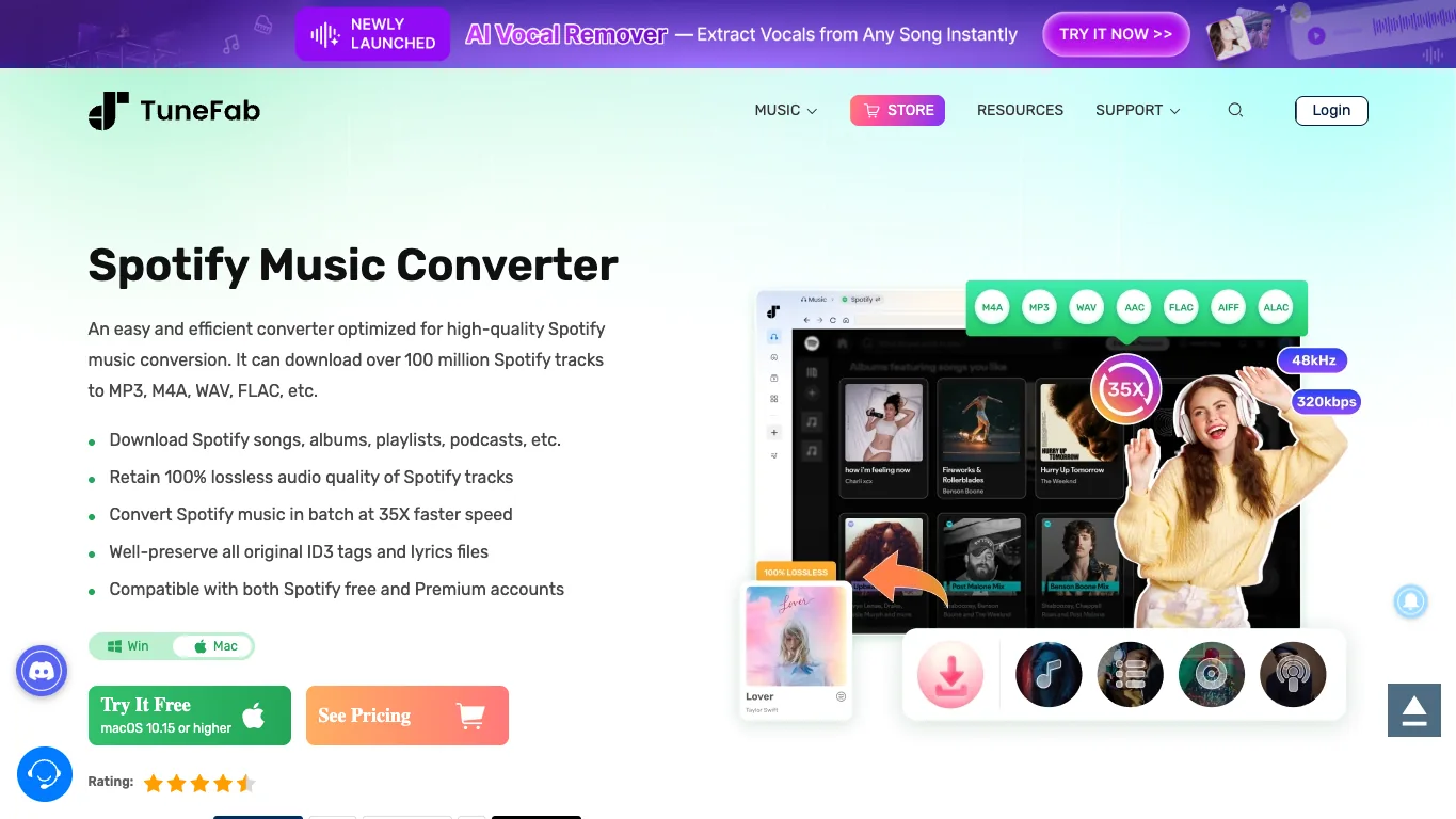 TuneFab Spotify Music Converter official product page screenshot