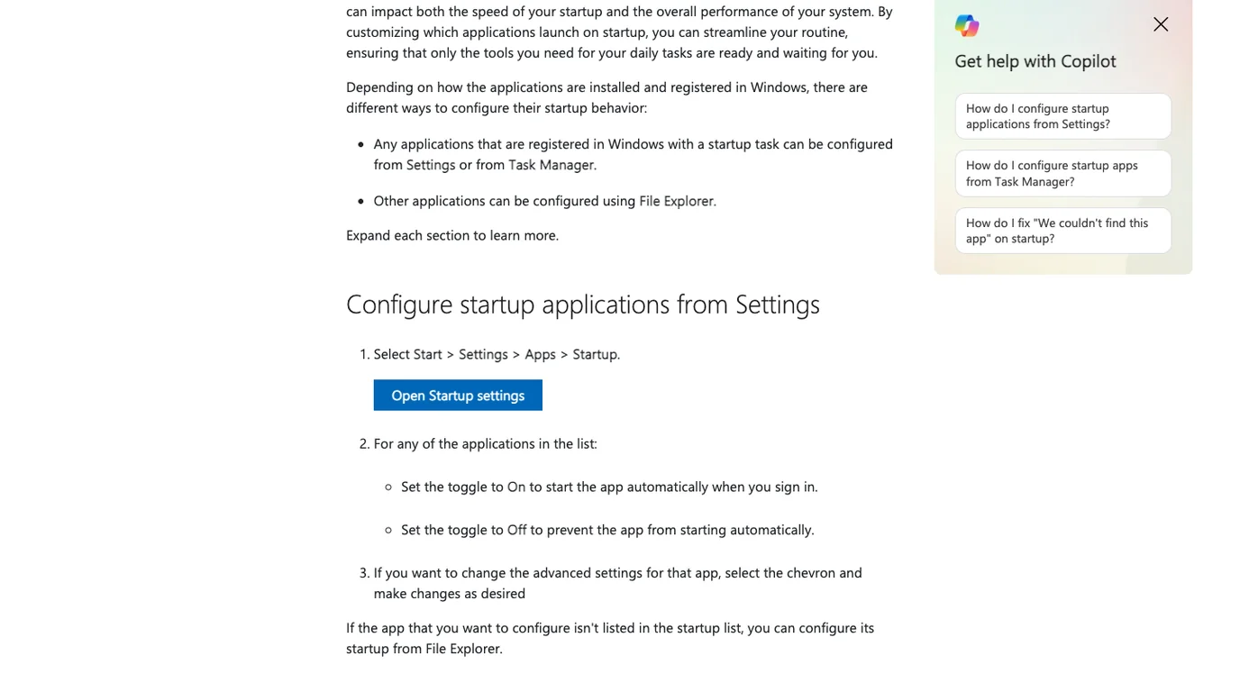 Microsoft Startup Apps guide explaining how to prevent an app from starting automatically
