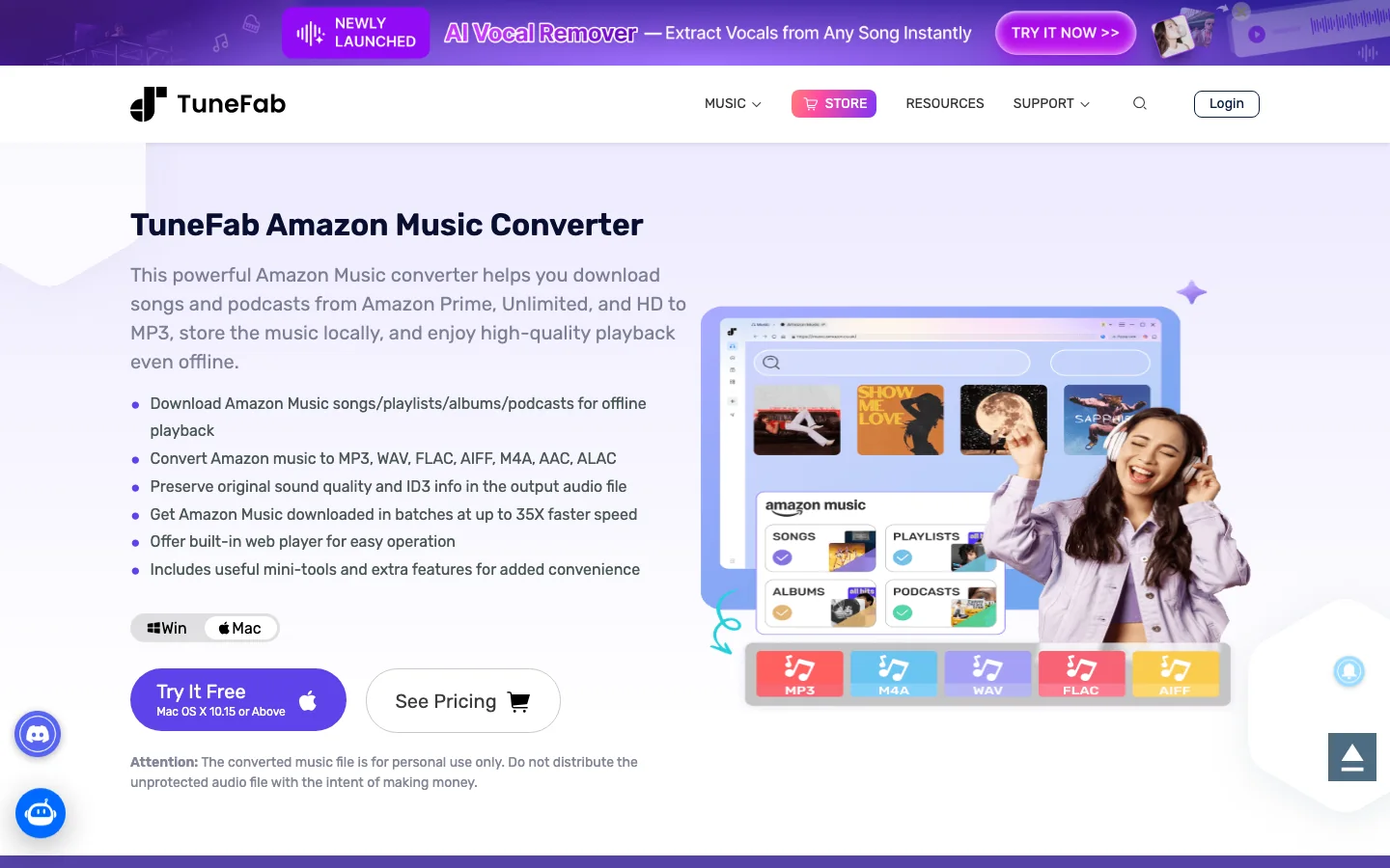 TuneFab Amazon Music Converter official product page screenshot