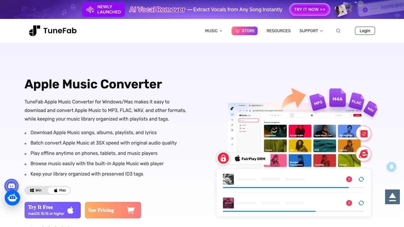 TuneFab Apple Music Converter public product page screenshot