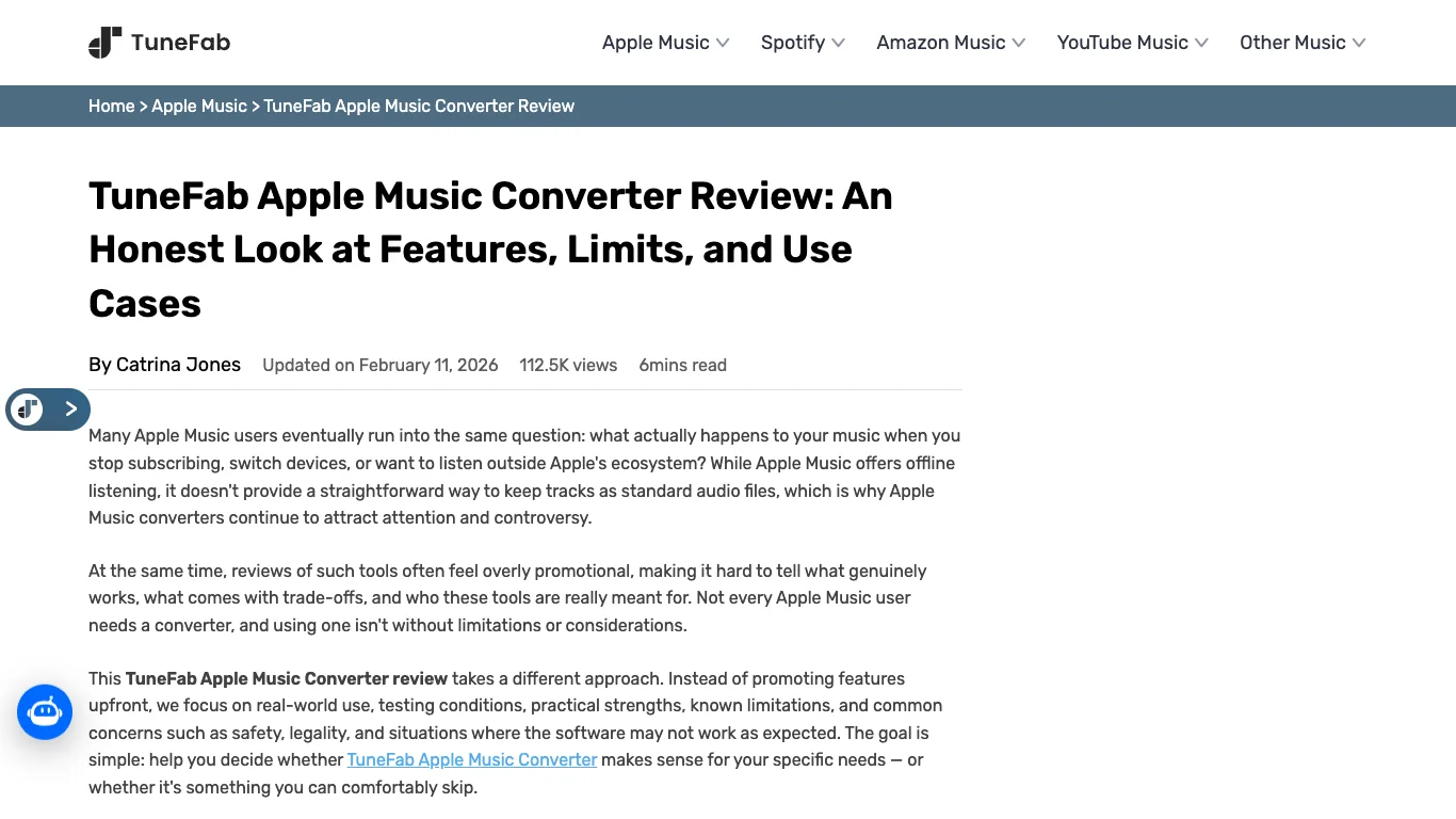 TuneFab public review page for Apple Music Converter