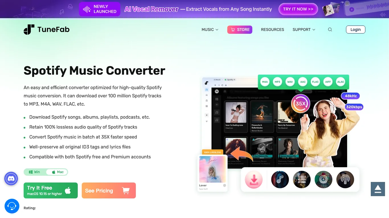 TuneFab Spotify Music Converter official product page screenshot