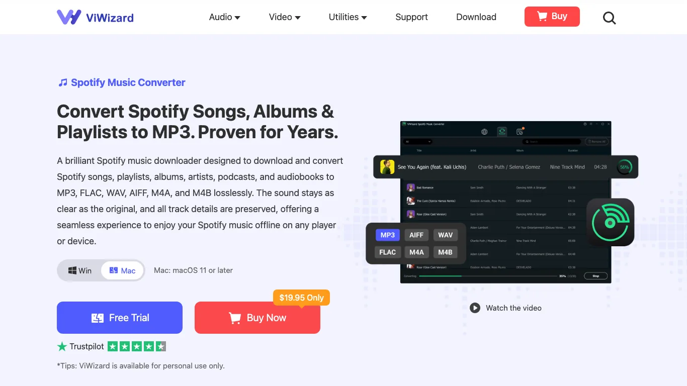 ViWizard Spotify Music Converter official product page screenshot