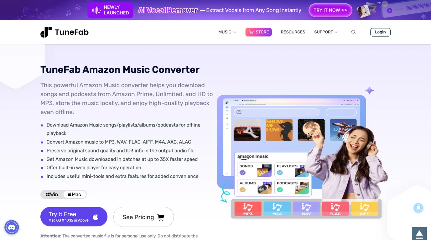 TuneFab Amazon Music Converter official product page screenshot