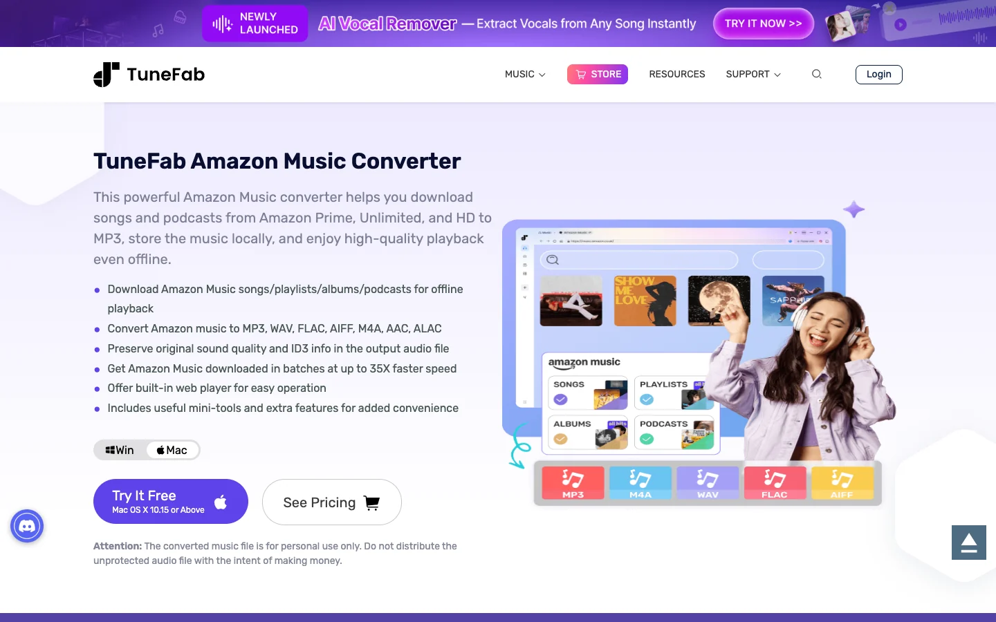 TuneFab Amazon Music Converter official product page screenshot