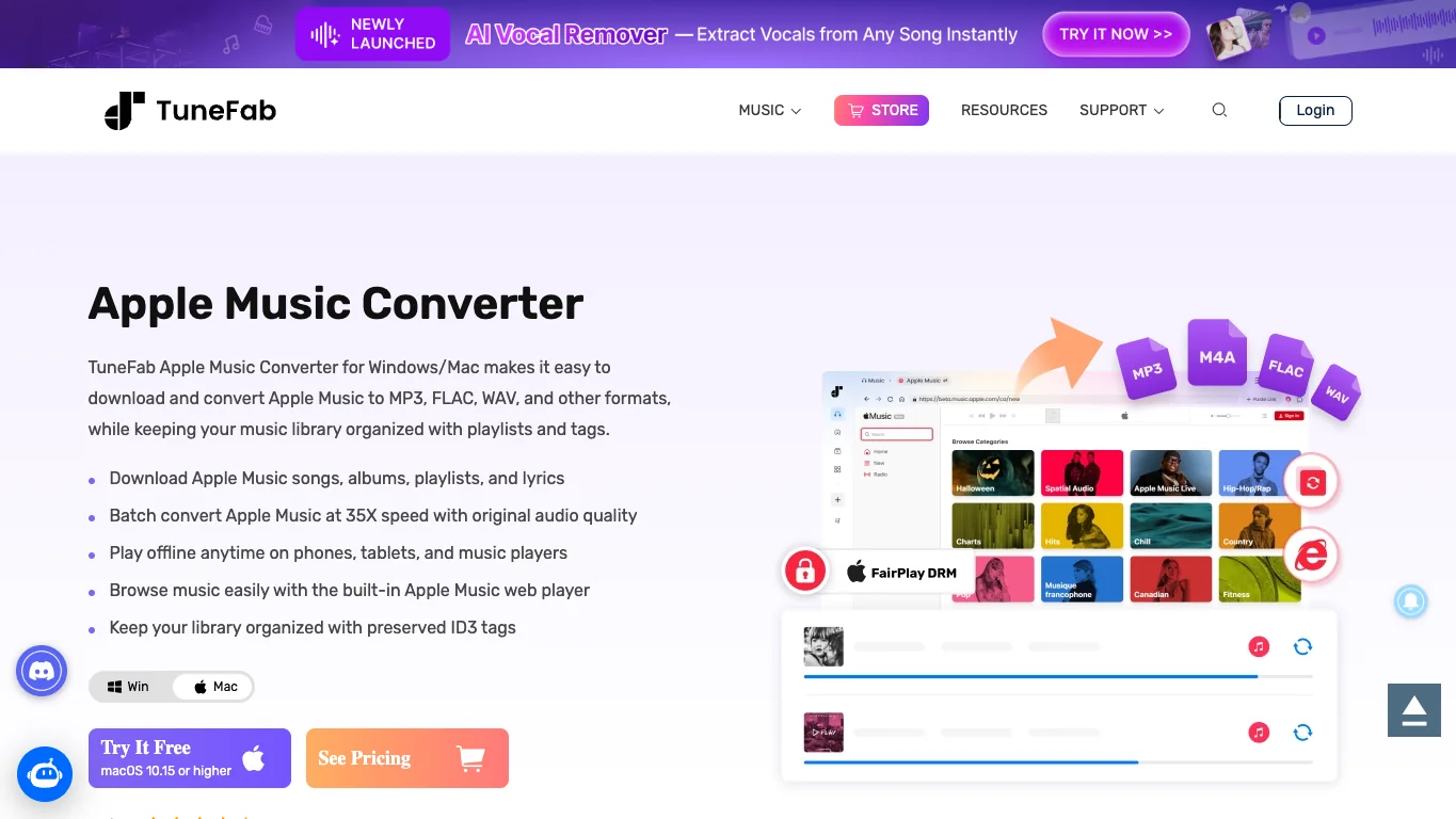 TuneFab Apple Music Converter official product page screenshot