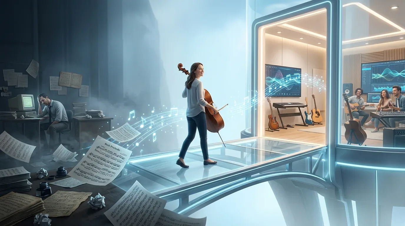 Illustration for stepping into the future of transcription — As musicians, our ultimate goal is to spend less time managing logistics and mor