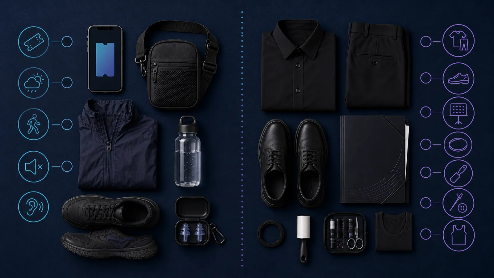 Audience and performer essentials arranged as a concert outfit packing checklist