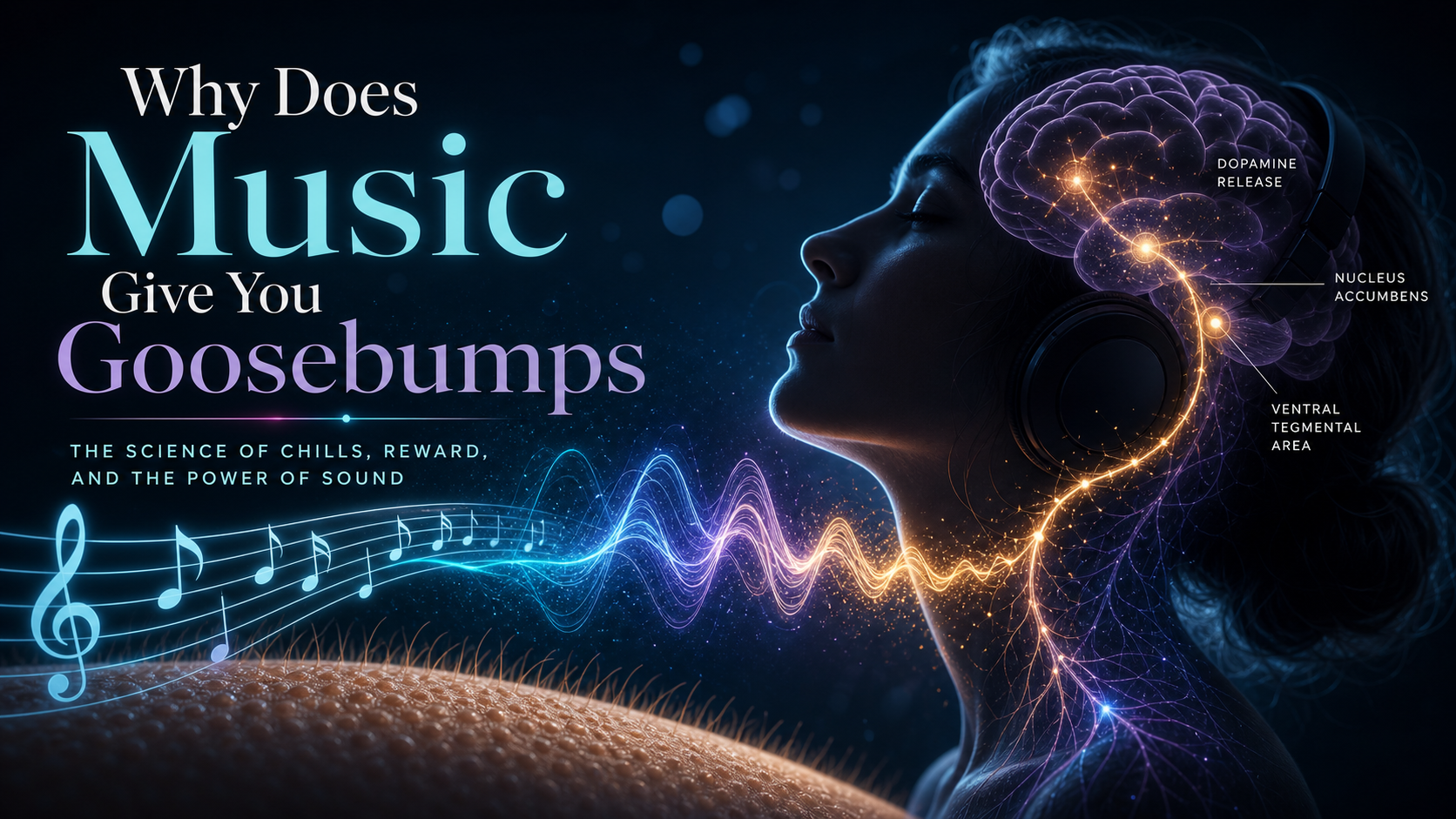 Listener experiencing musical chills as sound waves connect with reward pathways
